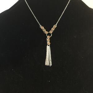 Vintage Avon Saq Silver tone Necklace With Chain Tassel And Amber Colored Stones